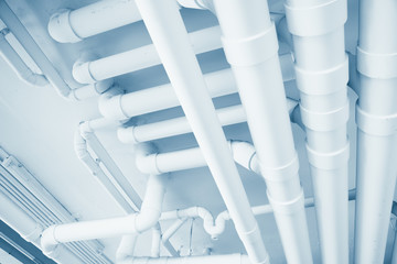 Water pipe engineering, clean line watering transport system in the building blue color tone