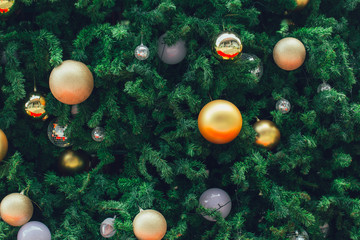 Fototapeta na wymiar Christmas tree decorated for winter holiday background