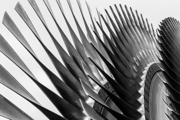 high precision metal turbine blades closeup industrial art and design engineering concept