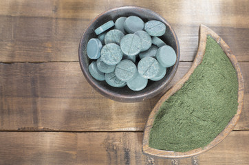 Spirulina powder and spirulina in pills - beauty treatment
