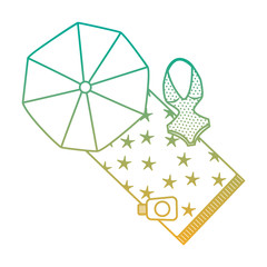 beach umbrella swimsuit and sunblock bottle vector illustration