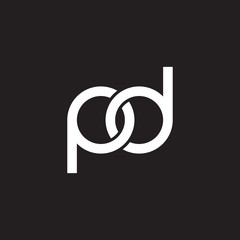 Initial lowercase letter pd, overlapping circle interlock logo, white color on black background