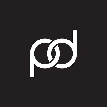 Initial lowercase letter pd, overlapping circle interlock logo, white color on black background