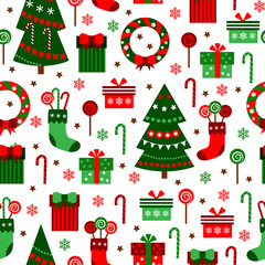 New Year Green Tile Pattern. Merry Christmas Flat Design Vector Illustration. Seamless Background.