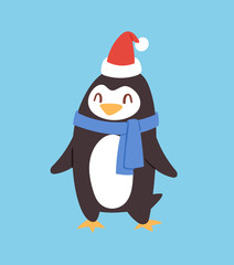 Christmas penguin vector character cartoon cute bird celebrate Xmas playfull happy penguin face smile illustration