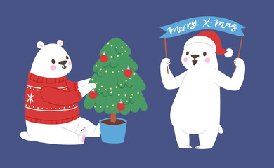 Polar white bear vector animal cute beauty character funny style pose celebrate Xmas Christmas holiday or New Year time big bear animal