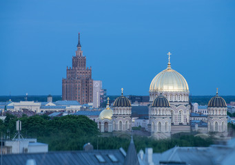 beautiful view of Riga (Latvia) skyline at sunset