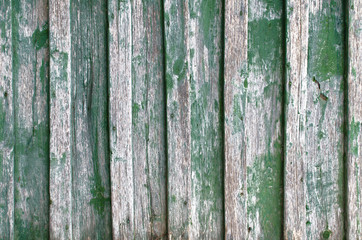old wooden wall covered with peeling green paint