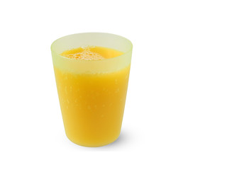 Orange juice in a green plastic cup isolated on white background