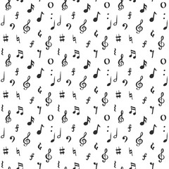 Music note seamless pattern vector illustration. Hand drawn sketched doodle music notes symbols