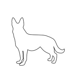 Black outline silhouette of german shepherd dog  isolated on white background.