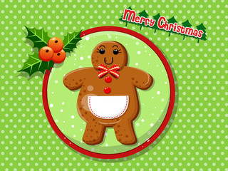 Merry Christmas cute cartoon Gingerbread man cookies on a colorful background. Happy New Year and decoration element