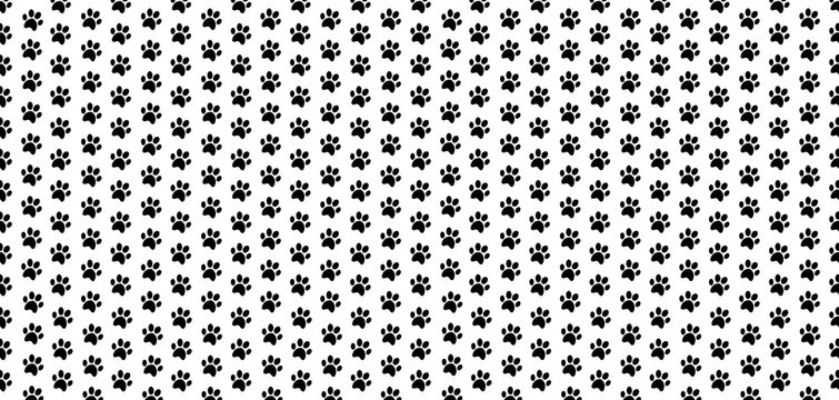 Cute banner with black seamless pattern of animal footprints on white background