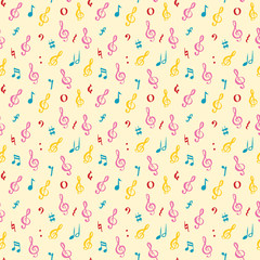 Music note seamless pattern vector illustration. Hand drawn sketched doodle music notes symbols