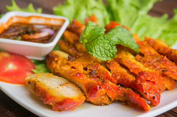 thai cooking, thai style brisket BBQ, thai food, local food, selective focus,