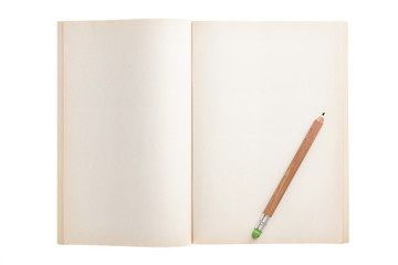 vintage(old) note spread with pencil isolated on the white background.