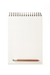 ring binding empty note with pencil isolated on the white background.