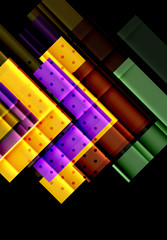 Colorful triangles and arrows on dark background