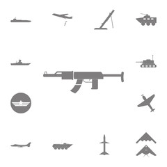 AK47 icon. Kalashnikov machine gun black silhouette icon. Set of military elements icon. Quality graphic design collection army icons for websites, web design, mobile app