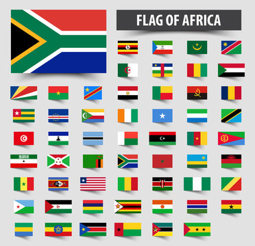 Set of official flags of Africa . Floating flag design