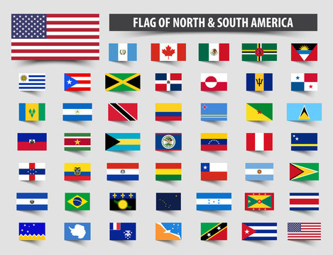 Set of official flags of North and South America . Floating flag design
