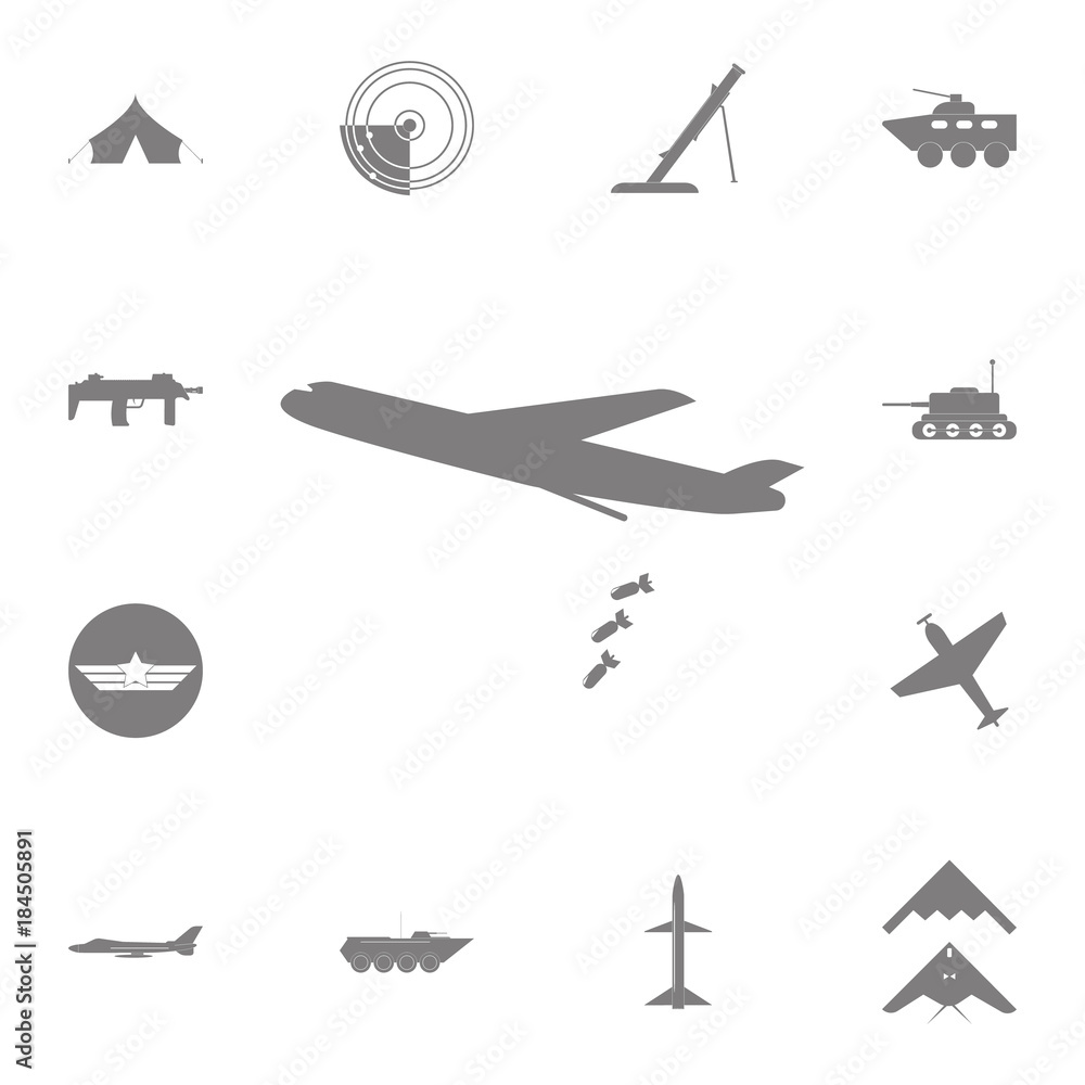 Poster heavy bomber with bombs icon. set of military elements icon. quality graphic design collection army 
