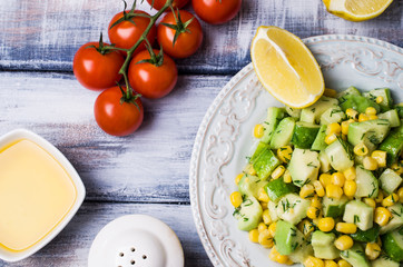 Portion salad with raw vegetables