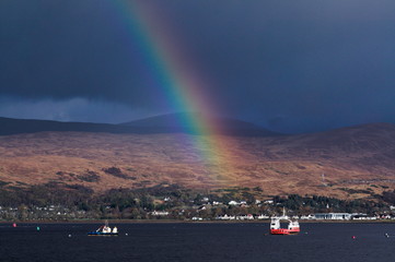 Naklejka na ściany i meble Rainbow over Loch Linnhe in Fort William