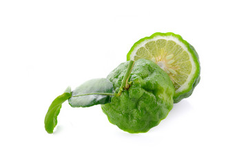 Kaffir lime leaves-bergamot on a white background