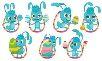 Fototapeta na wymiar Vector Easter card with big colorful Easter eggs, green words 
