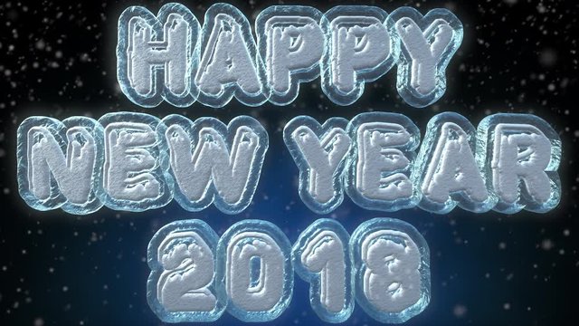 Happy New Year 2018 3D Text Looping Animation, Frozen Ice Text Effect With Snow Falling - 4K Resolution Ultra HD
