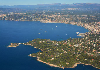 Aerial Panoramic View of Cannes City, Marina & Coast France