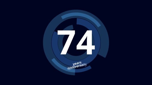 74 Year anniversary Digital Tech Circle Blue Background 