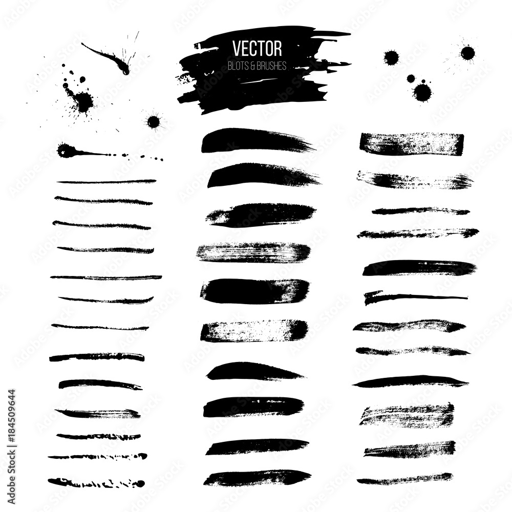 Poster blot and brushes big vector set. realistic blots and brushes isolated on white background.
