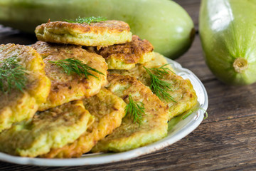 Zucchini pancakes on plate