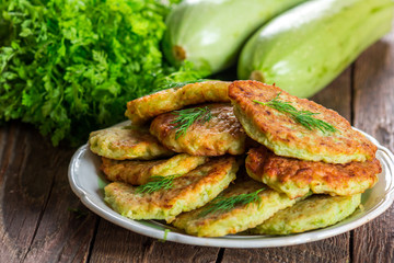 Zucchini pancakes on plate