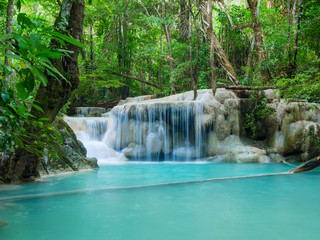 Deep forest waterfall in Thailand (Erawan Waterfall).