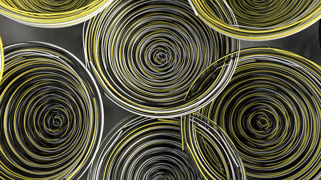 Abstract background from white, black and yellow spiraled coils