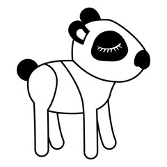 female panda cartoon with closed eyes expression in black sections silhouette vector illustration