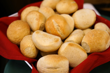 Fresh baked bread rolls in the restaurant