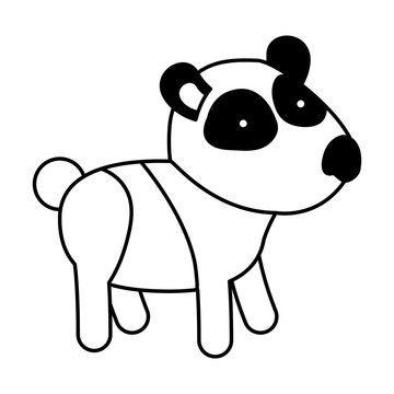 panda cartoon in black sections silhouette on white background vector illustration