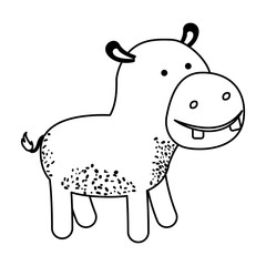 hippopotamus cartoon in black sections silhouette vector illustration