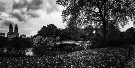 Bow bridge at Central Park in black and white