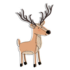 deer cartoon with long horns watercolor silhouette in white background vector illustration
