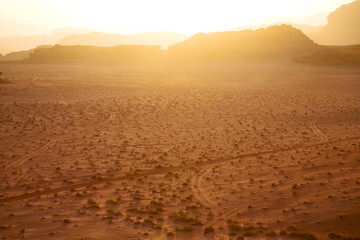 in   desert the sunrise panoramic scene and light