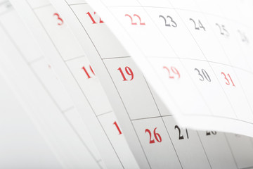 Calendar pages close up business time concept