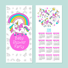 Obraz premium Calendar 2018. Vector illustration. Cartoon unicorn.