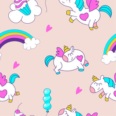 Unicorns and rainbow. Seamless pattern