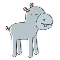 female hippopotamus cartoon with closed eyes expression in watercolor silhouette vector illustration