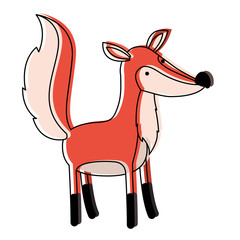 fox cartoon in watercolor silhouette with thin contour vector illustration